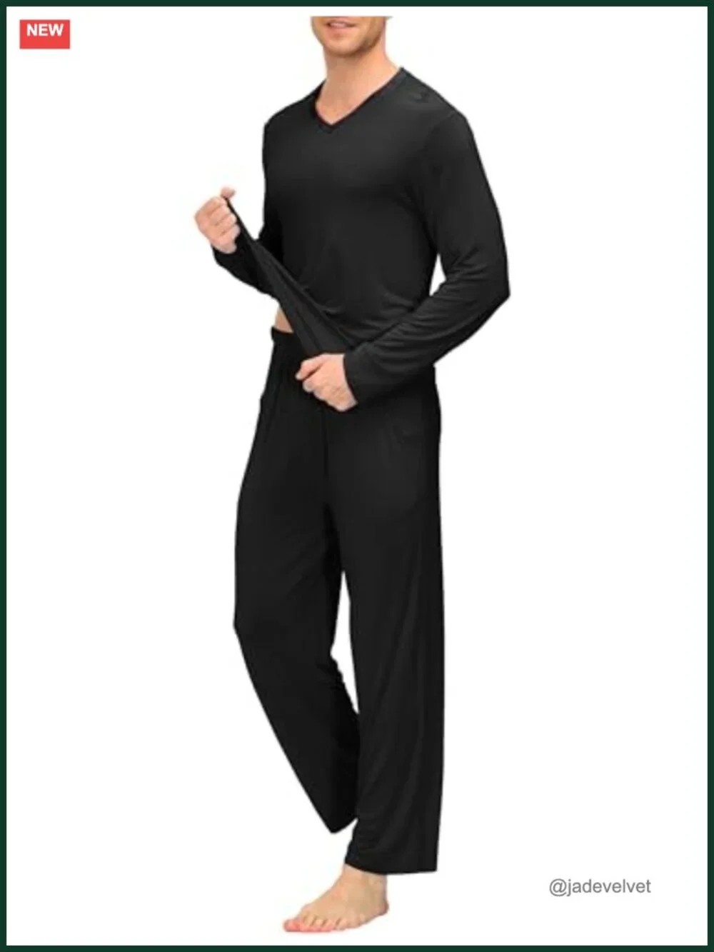 Men's Pajama Set - Soft Modal Long Sleeve V-Neck with Pockets